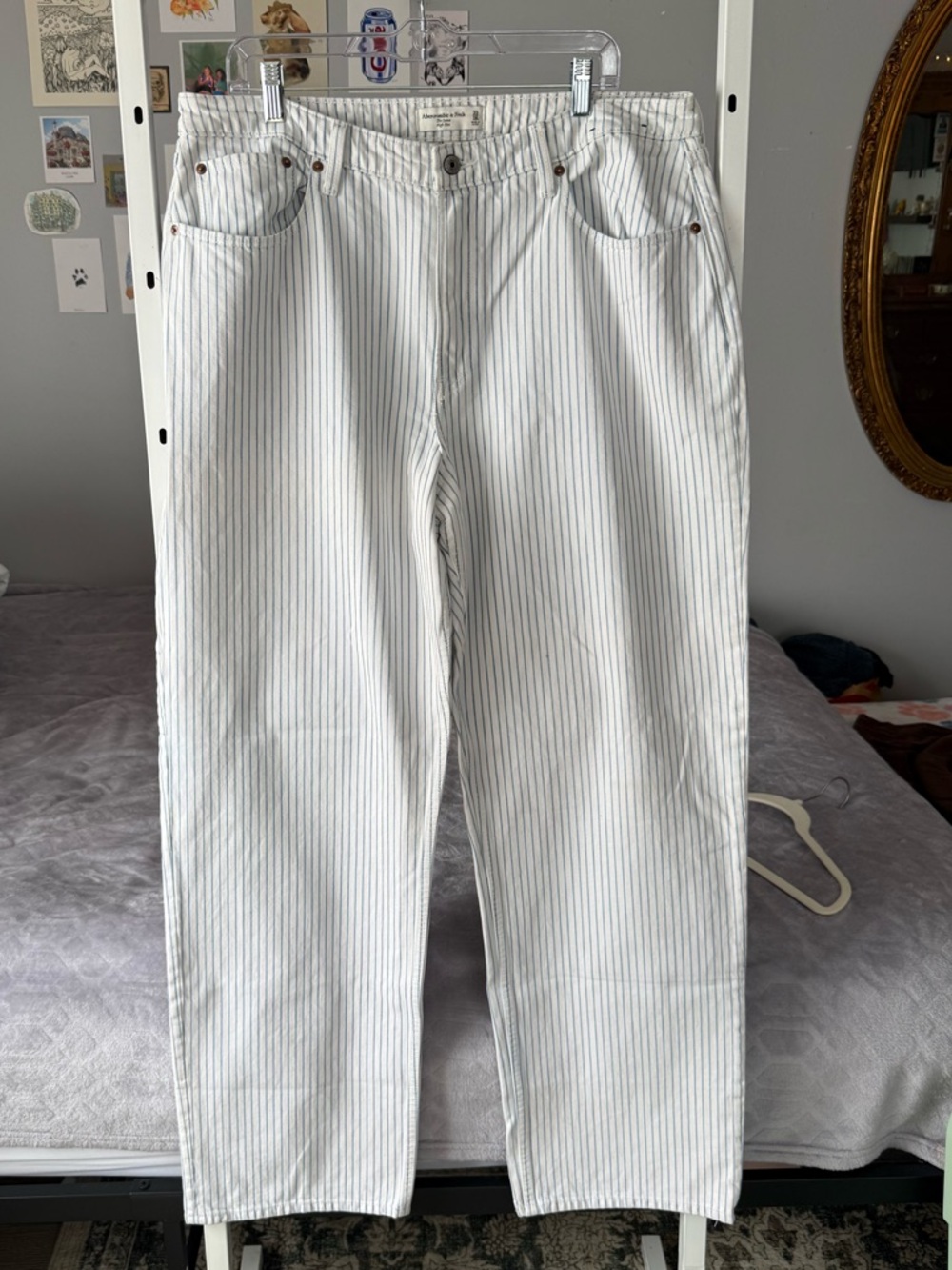 Abercrombie White Pinstripe Curve Love Jeans 16 Long